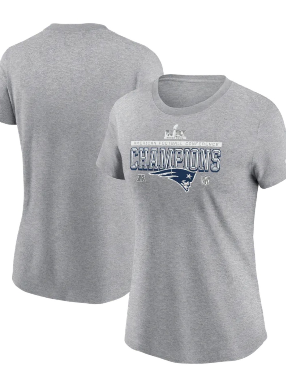 Nike Gray New England Patriots 2025 AFC Champions t shirt new size women’s